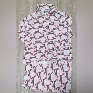 Bouffants Broken Hearts Rayon Pajama Set Womens Pink Cheetah Heels Top Pants; L